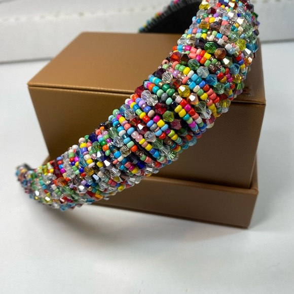 Beaded Headband in Black Multi colorful Glamorous Headband for Ladie - Picture 3 of 6